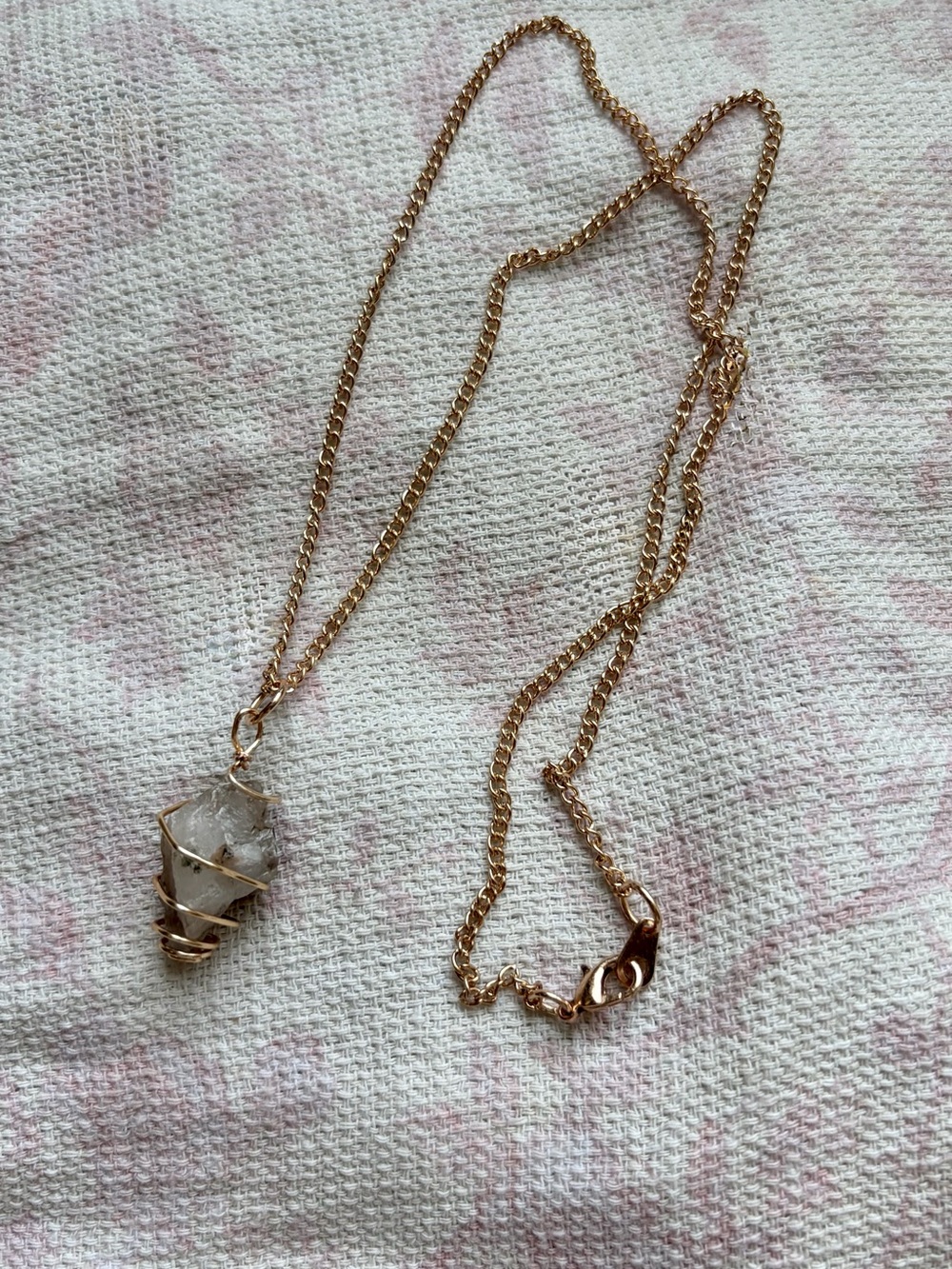 HANDMADE Gold Wire-Wrapped Clear Quartz Pendant Necklace